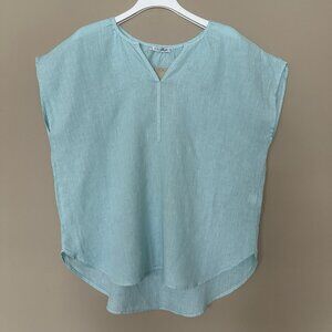 NWT Cut Loose 100% Linen Boxy Top Women XL Short Sleeve Blue Quiet Luxury Natura